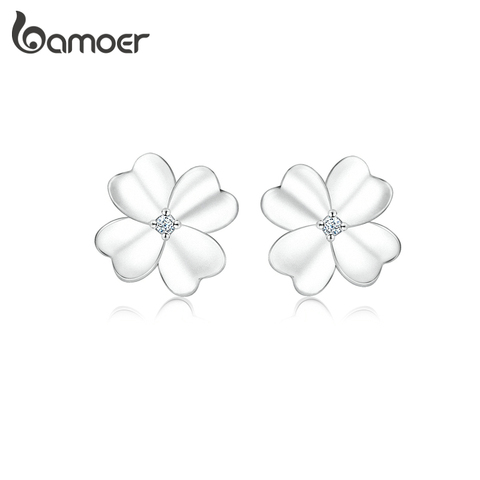 Pendientes de trébol de flor de bamoer para mujer, Plata de Ley 925, regalos de joyería fina, pendientes antialergias para niñas SCE864 ► Foto 1/6