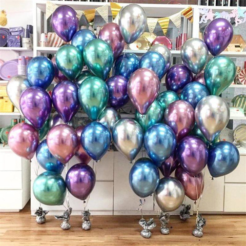 Globos 20 piezas de látex metalizados cromados, globos metálicos, globo de helio inflable para bodas, decoración para fiestas de cumpleaños, globos de aire para baby shower ► Foto 1/6