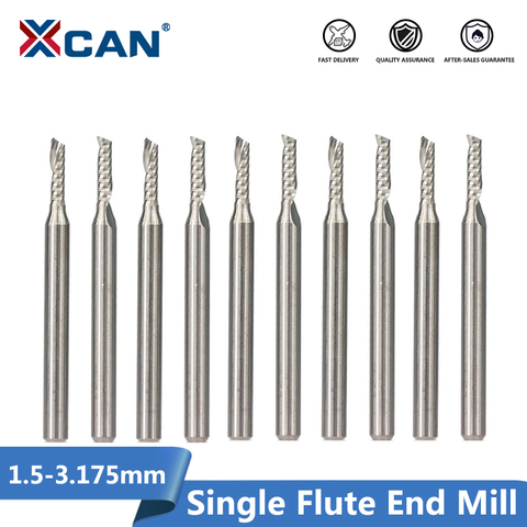 XCAN piezas 10 piezas 2mm una flauta espiral Router Bits para cortar madera/plástico con 3.175 vástago CNC fresado cortador longitud de corte 8mm ► Foto 1/5