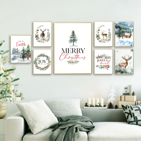 Póster Artístico con tema navideño para decoración de vacaciones cuadro sobre lienzo para pared nórdico, imágenes para decoración del hogar, regalos de navidad ► Foto 1/6