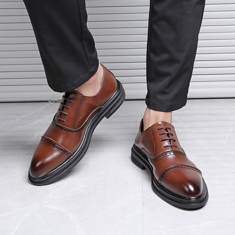 Zapatos Brogues de cuero genuino para hombre, calzado de negocios con cordones, Oxford, zapatos formales de hombre ► Foto 1/6