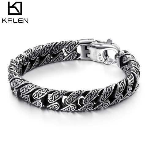 Brazalete de cadena de eslabones estilo Punk KALEN, pulsera con un símbolo misterioso de acero inoxidable para hombre, brazalete grueso masculino, joyería ► Foto 1/6