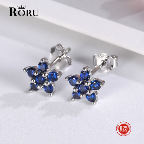 Pendientes de 100% Plata de Ley 925 auténtica para mujer, Piedra Azul zafiro, flor amatista, regalo para niña, joyería ► Foto 1/6