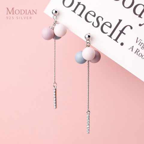 Modian-pendientes coloridos y románticos para mujer, aretes de gota de globo para mujer, Plata de Ley 925, línea de circonita brillante, borla, joyería ► Foto 1/5