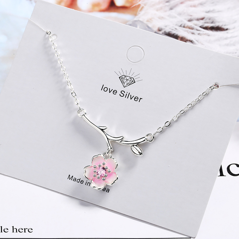 Collares de plata de ley 925 con flor de cerezo rosa, joyería diaria, colgante de flor, S-N437 ► Foto 1/6