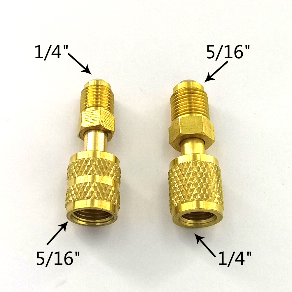 Adaptador de carga de refrigeración R410a, acopladores rápidos 5/16 SAE F a 1/4 SAE M Flare 5/16 SAE M a 1/4 SAE para aire acondicionado, 2 uds. ► Foto 1/5