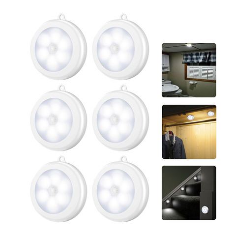 Luces nocturnas PIR de 6/3 LED con Sensor de movimiento, lámpara de pared inalámbrica con batería, encendido/apagado automático para armario de habitación ► Foto 1/6