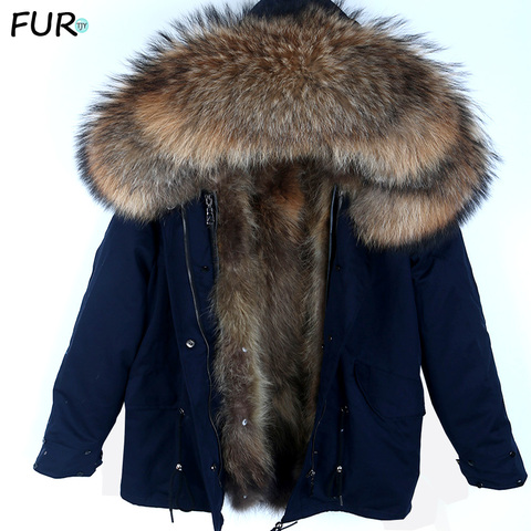 Parka de piel auténtica para hombre, chaqueta de invierno, abrigo con capucha de piel de mapache Real, chaqueta con forro de piel de mapache natural, abrigo de piel Real para hombre ► Foto 1/6