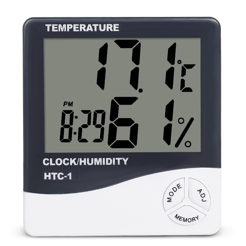 Termómetro Digital LCD para interiores, medidor electrónico de temperatura y humedad, higrómetro, alarma de estación meteorológica, HTC-1 de reloj ► Foto 1/6