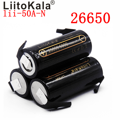 LiitoKala lii-50A-N 26650 batería de litio de 5000 mah 3,7 V 5000 mAh 26650 batería recargable 26650-50A adecuado para flashligh nuevo ► Foto 1/5