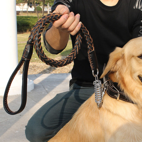 Correa trenzada de cuero genuino para perros, correa para adiestramiento de perros grandes y resistentes, para Pastor, Bulldog, Labrador, Golden Retriever ► Foto 1/6