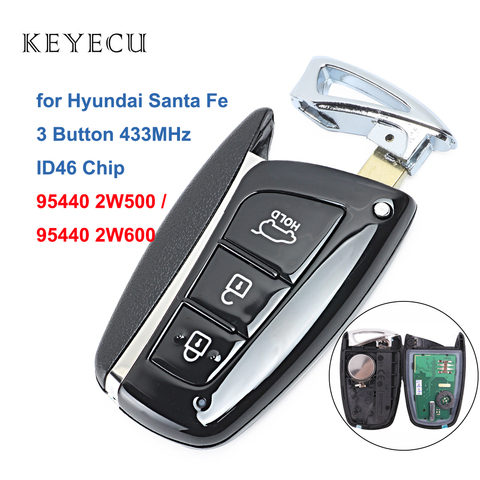 Keyecu-mando a distancia de coche inteligente, 3 botones, Chip ID46 de 433MHz para Hyundai Santa Fe 2003-2012 FCC ID: 2012 2W500 / 2W600 ► Foto 1/6