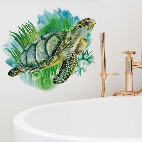 Pegatinas de pared de animales de tortugas marinas para habitación de niños, sala de estar, cocina, decoración de pared, vinilo, pegatinas de pared de PVC para decoración del hogar ► Foto 1/6