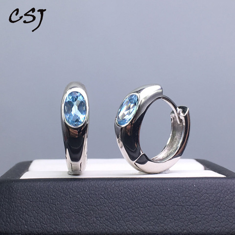 CSJ-pendientes de Topacio azul cielo auténtico para mujer, joyería fina de Plata de Ley 925, boda, fiesta, regalo ► Foto 1/6