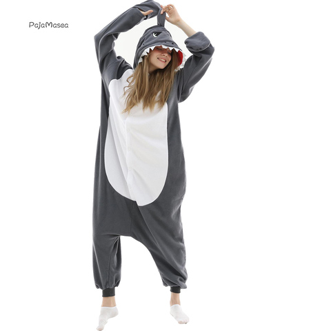 Divertido gris tiburón Kigurumi pijamas de dibujos animados cambios Animal enterizo para adultos hombres y mujeres par de una-pieza Pijama de Cosplay traje ► Foto 1/5