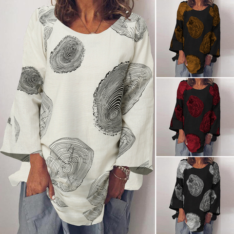 ZANZEA-Blusa holgada de lino y algodón con manga larga para verano, camisa color liso para mujer, talla grande 5XL ► Foto 1/6