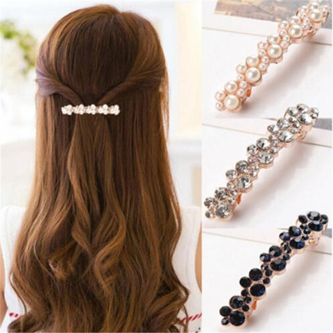 Las mujeres chica Coreana de cristal elegante cristal Clip de perla para el cabello pasadores broche de pelo Pelo Pin accesorios herramientas de estilismo ► Foto 1/6