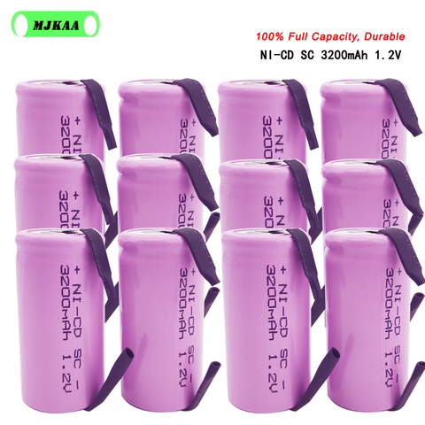 Batería recargable SC 1,2 V 3200mAh, celda de ni-cd 4/5 Sub C para destornillador, con pestaña de soldadura, 12 Uds. ► Foto 1/6