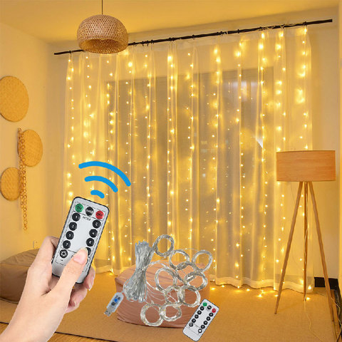 Guirnalda de guirnaldas de luces LED de 3m para ventana, cortina con Control remoto, USB, cadena de luces, decoraciones navideñas para el hogar y el dormitorio ► Foto 1/6