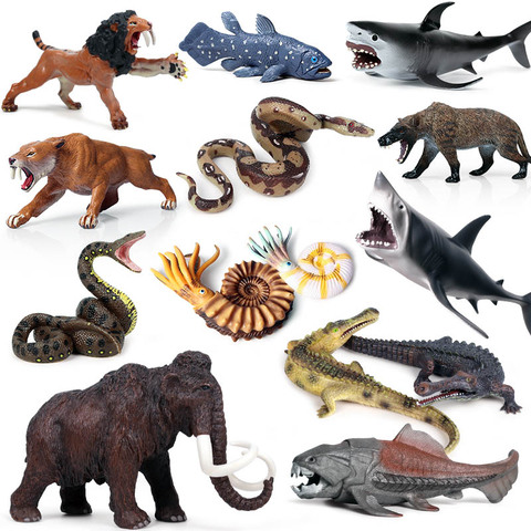 Oenux animales salvajes prehistricos originales Megalodon tiburón Dunkleosteus Mammoth Tiger figuras de acción modelo PVC juguetes regalo para niños ► Foto 1/6