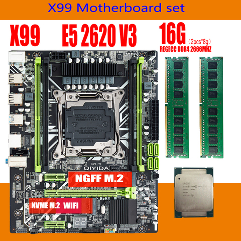 QIYIDA-placa base X99 con XEON E5 2620 V3 2x8G DDR4 2400Mhz REGECC, kit combinado de memoria NVME USB3.0, servidor MATX ► Foto 1/6