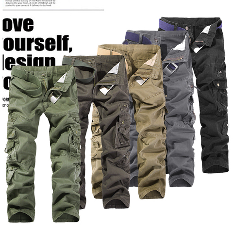 2022 pantalones tácticos militares de color sólido hombres mono holgado de múltiples bolsillos pantalones cargo bordados de algodón para hombre, talla 28-40 ► Foto 1/1