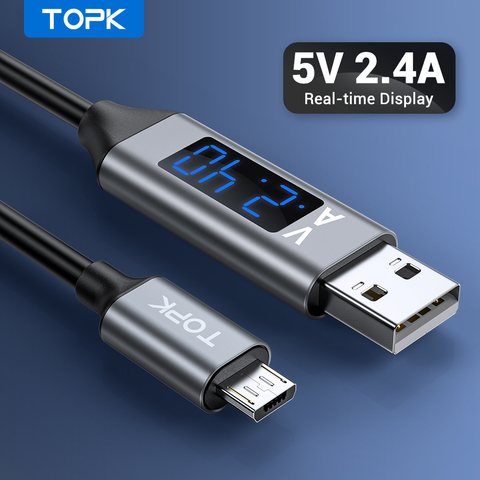 Cable Micro USB TOPK de 1M, voltaje y visualización actual, sincronización de datos, Cable USB para Puerto Micro USB Samsung Xiaomi ► Foto 1/6