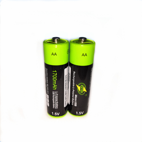 2 uds ZNTER nueva AA batería recargable 1,5 V 1700mAh USB batería recargable de polímero de litio carga rápida a través de Cable Micro USB ► Foto 1/6