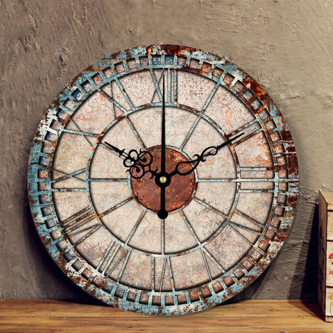 Reloj de pared Estilo nórdico Retro, mecanismo Chic, colgante, Vintage, decoración de óxido, redondo, gigante, para sala de estar y hogar ► Foto 1/6