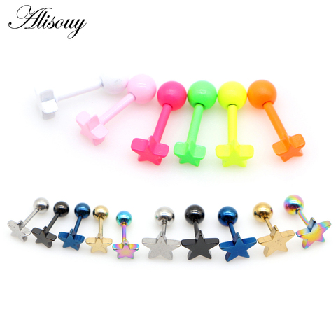 Alisouy-pendientes de acero inoxidable para hombre y mujer, 2 piezas, pendientes de tuerca de estrella de Hip hop, joyería, el mejor regalo para Amiga ► Foto 1/6