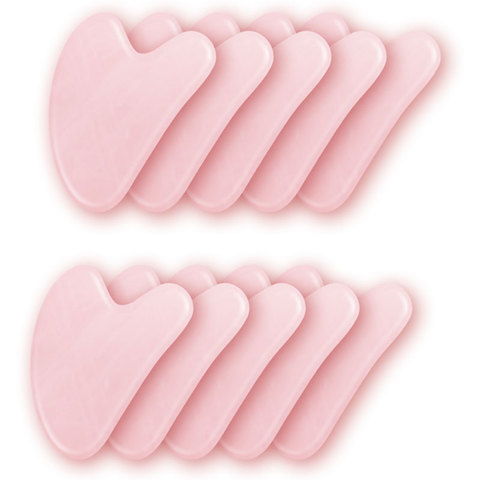 Gua Sha-rascador de cuarzo rosa para el cuidado de la piel, piedra de Jade en forma de corazón, masaje hecho a mano, tablero de Guasha, antiarrugas, 5/10 Uds. ► Foto 1/6