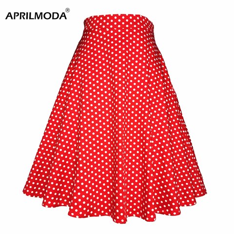 Pequeño rojo Polka Dot algodón para mujer Sexy de verano de Midi falda Pin up de talla grande de cintura alta Retro Vintage Rockabilly años 50s falda de las mujeres ► Foto 1/6