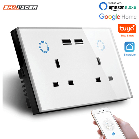 Enchufe eléctrico del Reino Unido con toma de pared USB inteligente WIFI, enchufe de alimentación de 15A, Interruptor táctil inalámbrico, carga Homekit, funciona con Alexa y Google Home ► Foto 1/6