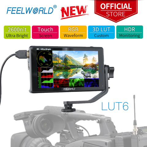 FEELWORLD-pantalla táctil LUT6 de 6 pulgadas, 2600nits, HDR, 3D, LUT, para cámara, Monitor DSLR de campo, con VectorScope de forma de onda para Youtube en directo ► Foto 1/6