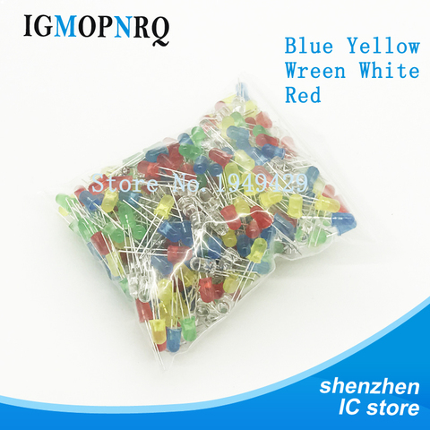 500 unids/lote 3MM Kit de diodo LED Color mixto rojo verde amarillo azul blanco luz LED 5 colores cada uno 100 piezas envío gratis ► Foto 1/2