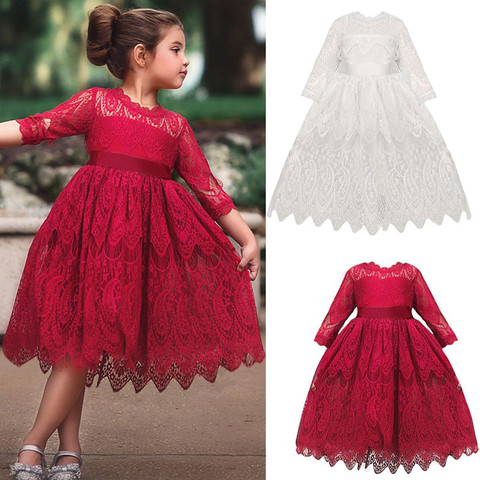 Ropa para Niñas pequeño tutú princesa de encaje Vestido para niños ropa para niños cumpleaños rojo Vestido Infantil Menina 3 4 5 6 7 años ► Foto 1/6