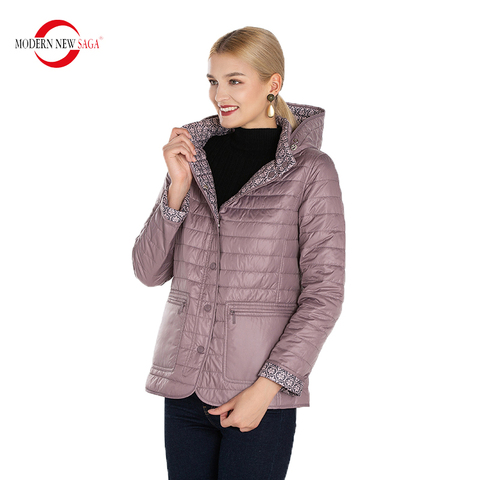 SAGA-Chaqueta de otoño Reversible para mujer, chaqueta acolchada de algodón fina con capucha, para primavera ► Foto 1/6