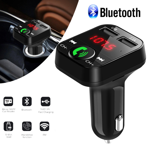 Bluetooth transmisor FM de coche Kit manos libres de coche de estilo MP3 reproductor de música TF Flash música 5 V 2.1A cargador USB 12 V-24 V modulador FM ► Foto 1/6