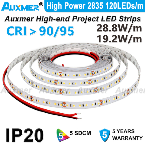 Alta Potencia 2835 120LEDs/m tira de LED, CRI95 CRI90,IP20 DC12V/24V, 28,8 W/m 19,2 W/m 600LEDs/carrete, no impermeable, rojo verde azul ámbar ► Foto 1/6