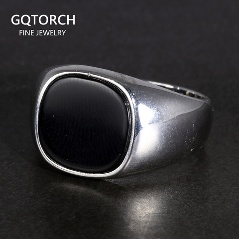 Auténtica plata pura s925 anillos minimalista turco anillos hombre Simple dedo anillos con Onyx Natural piedras turcas joyas ► Foto 1/1