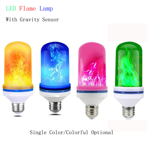 1 Uds 5W lámpara LED con efecto de llama simulación de llama dinámica bombilla 85-265V E26 E27 LED llama Sensor de gravedad azul/amarillo/rosa/colorido opcional ► Foto 1/6