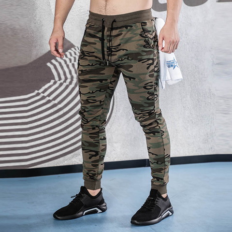 Pantalones de hombre con cremallera bolsillo Casual pantalones de chándal pantalones de camuflaje para hombre Pantalones elásticos de Fitness ropa de Culturismo ► Foto 1/6