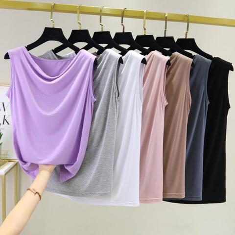 Top elástico de Modal sin mangas para mujer, Camiseta con cuello en V, Camiseta básica que combina con todo, camiseta de color blanco y negro ► Foto 1/1