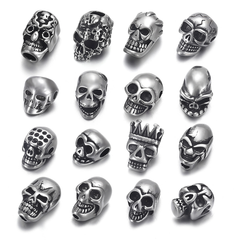 Cuentas de calavera de acero inoxidable, abalorios espaciadores de doble cara para pulseras de cuentas, accesorios para fabricación de joyas DIY, 4 Uds. ► Foto 1/5