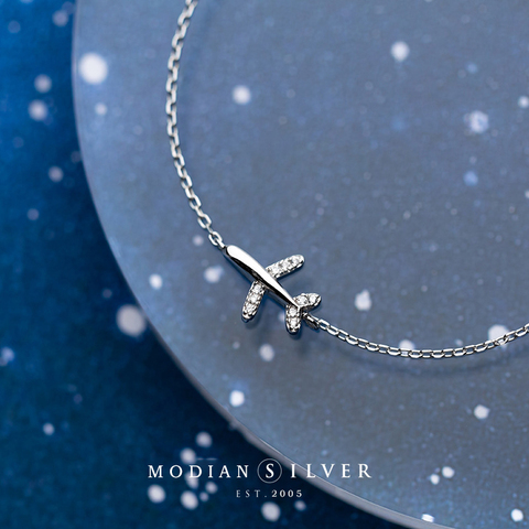 Modian-pulsera de circón cúbico brillante para mujer, de Plata de Ley 925, Mini avión, cadena de eslabones, joyería fina de estilo coreano, Bisutería ► Foto 1/5