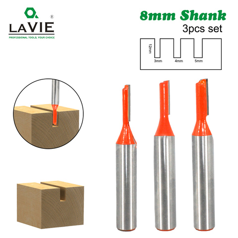 LAVIE 3 uds 8mm vástago broca para ranuradora recta de carburo de tungsteno solo flauta poco Fresa de madera para carpintería herramienta MC02083 ► Foto 1/6