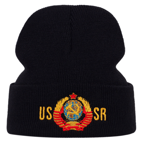 Sombrero de esquí con emblema nacional de Russ USSR, gorro cálido flexible de algodón, gorros para otoño e invierno, gorros de punto de Rusia, unisex ► Foto 1/6