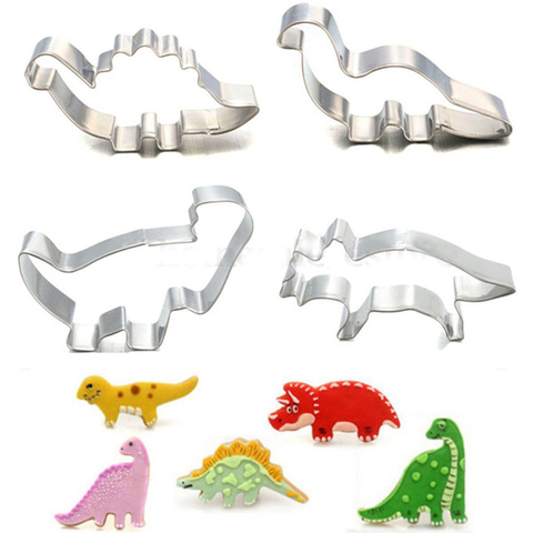 4 unids/set de acero inoxidable dinosaurio Animal de dulce de caramelo, torta, galleta cortador para decoración molde herramientas para pastelería, hornear ► Foto 1/4