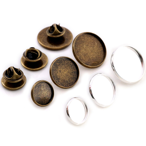 10 Uds 12-20mm tamaño interior plateado bronce Material estilo del broche Cabochon Base mancuerna en blanco espaciador ajustes Tie Pines de tachuelas ► Foto 1/5