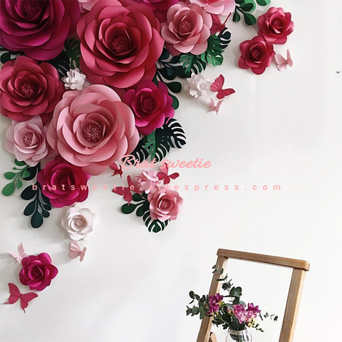 Papel de decoración de pared con flores artificiales, Fondo de rosas, decoración de boda, suministros para eventos de fiesta, 30cm ► Foto 1/6